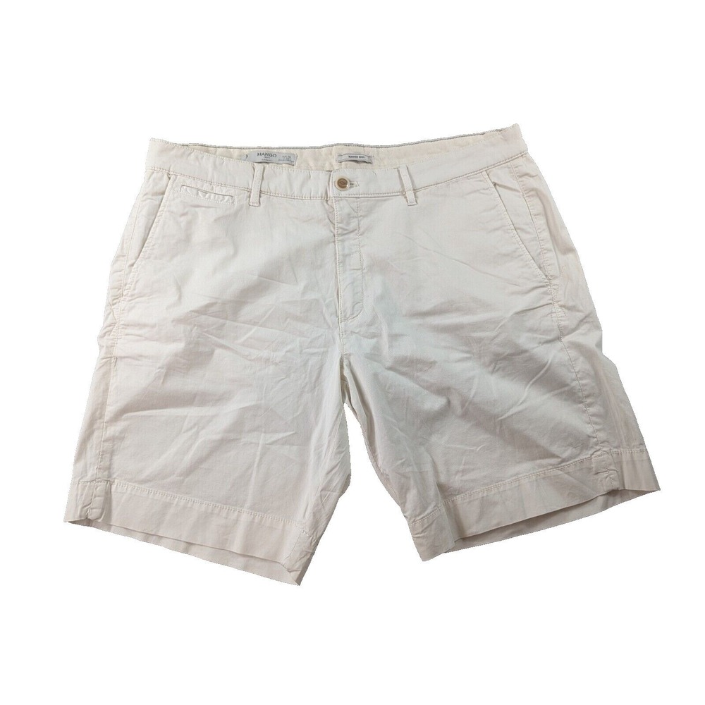 Mango Man Flat Front Chino Shorts Men's 36 White Stretch Pockets Casual Preppy